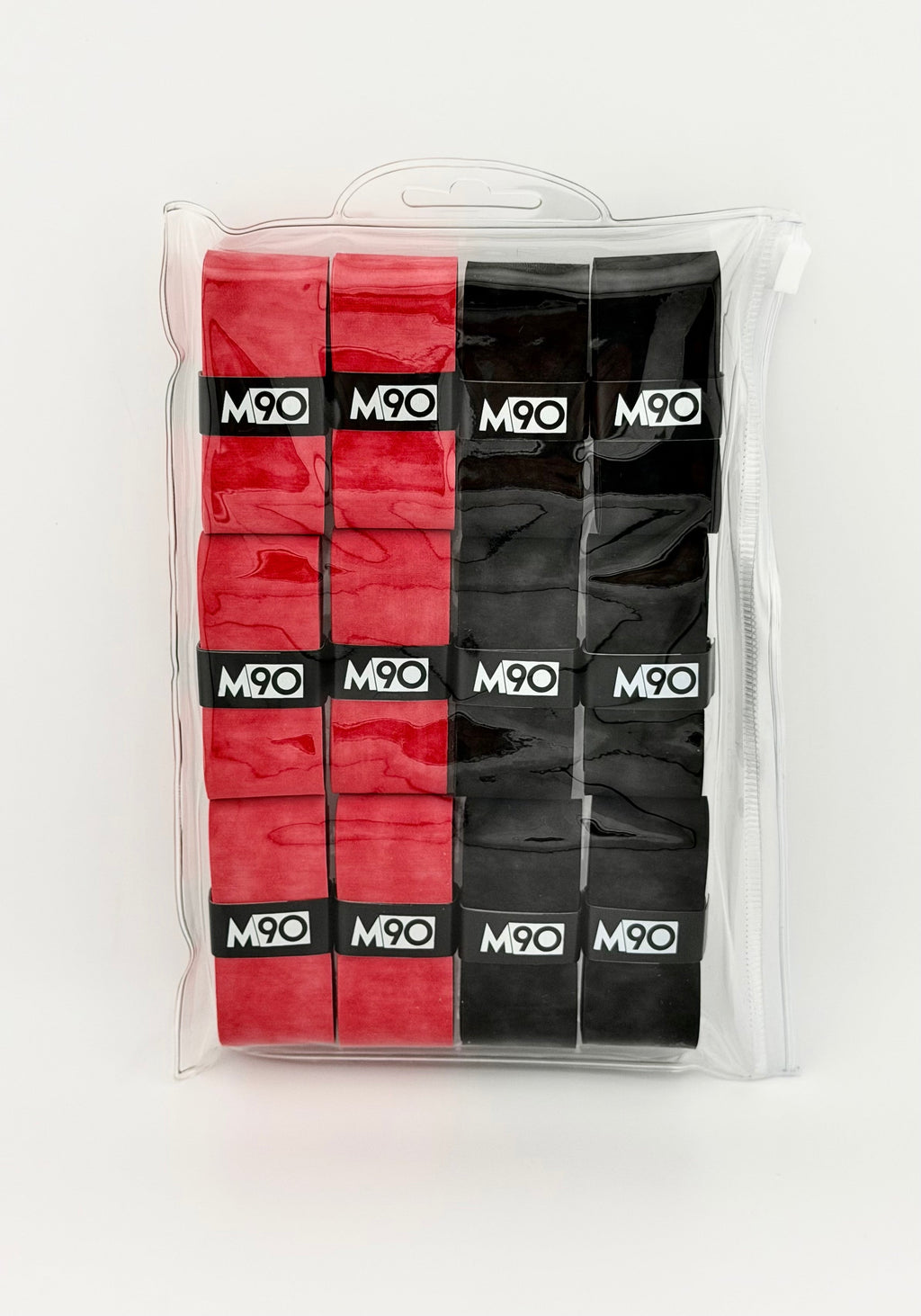 M90 MaxAbsorb tennis overgrip 12 pack, black and red
