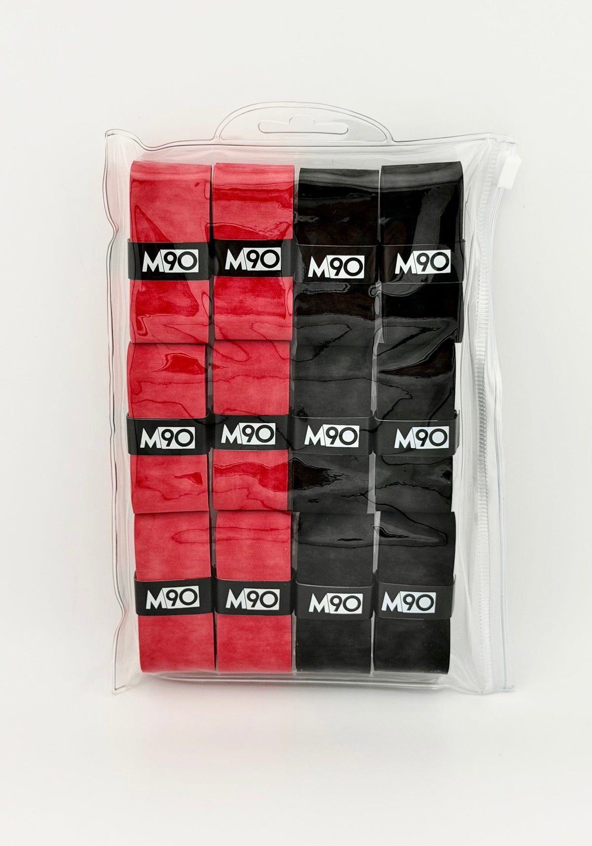 M90 MaxAbsorb tennis overgrip 12 pack, black and red