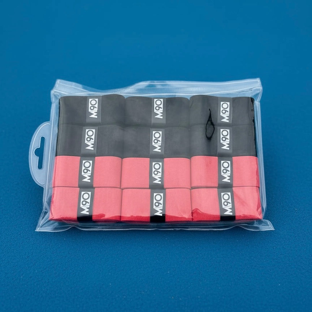 M90 MaxAbsorb tennis overgrip 12 pack, black and red