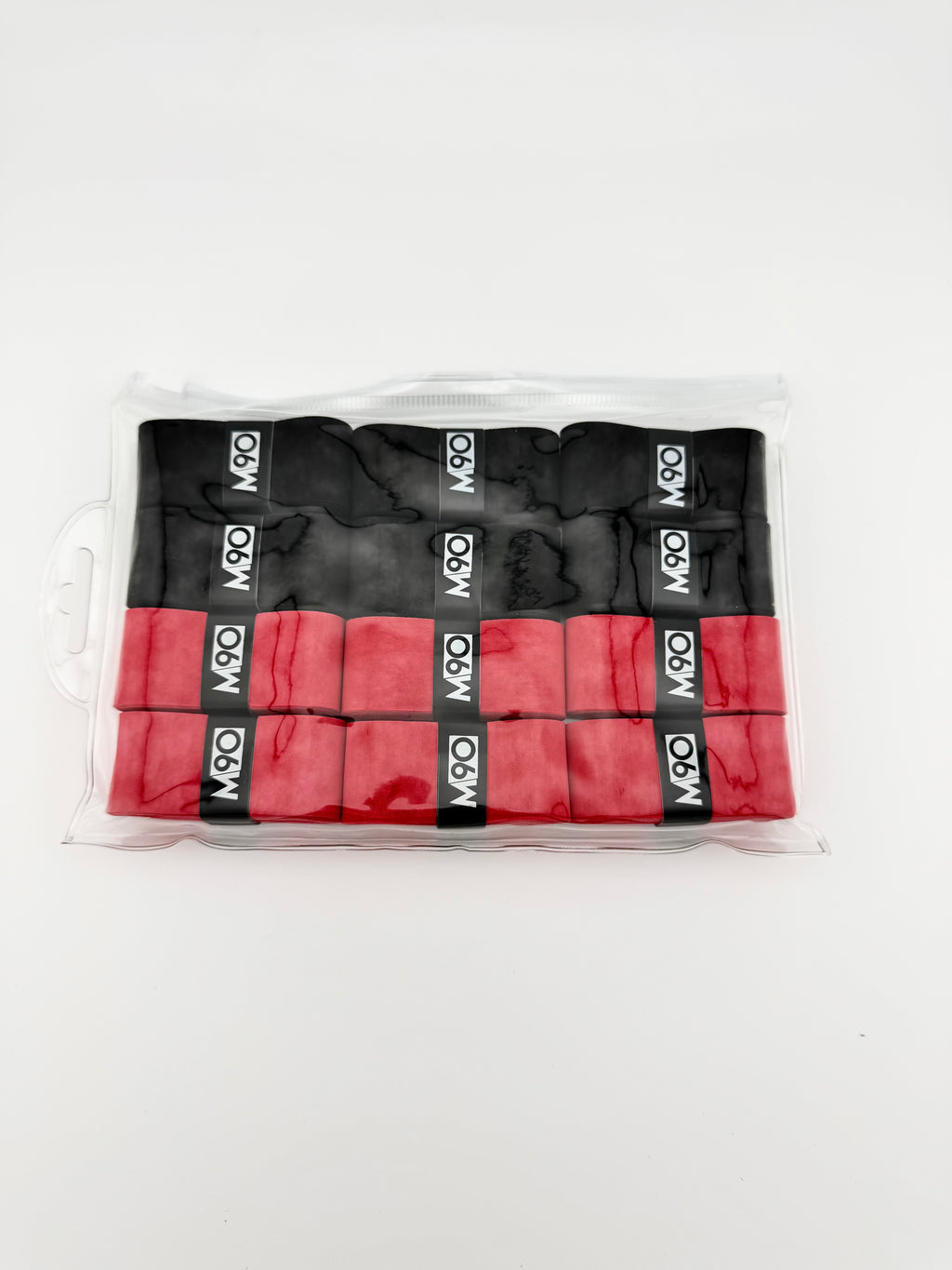 M90 MaxAbsorb tennis overgrip 12 pack, black and red